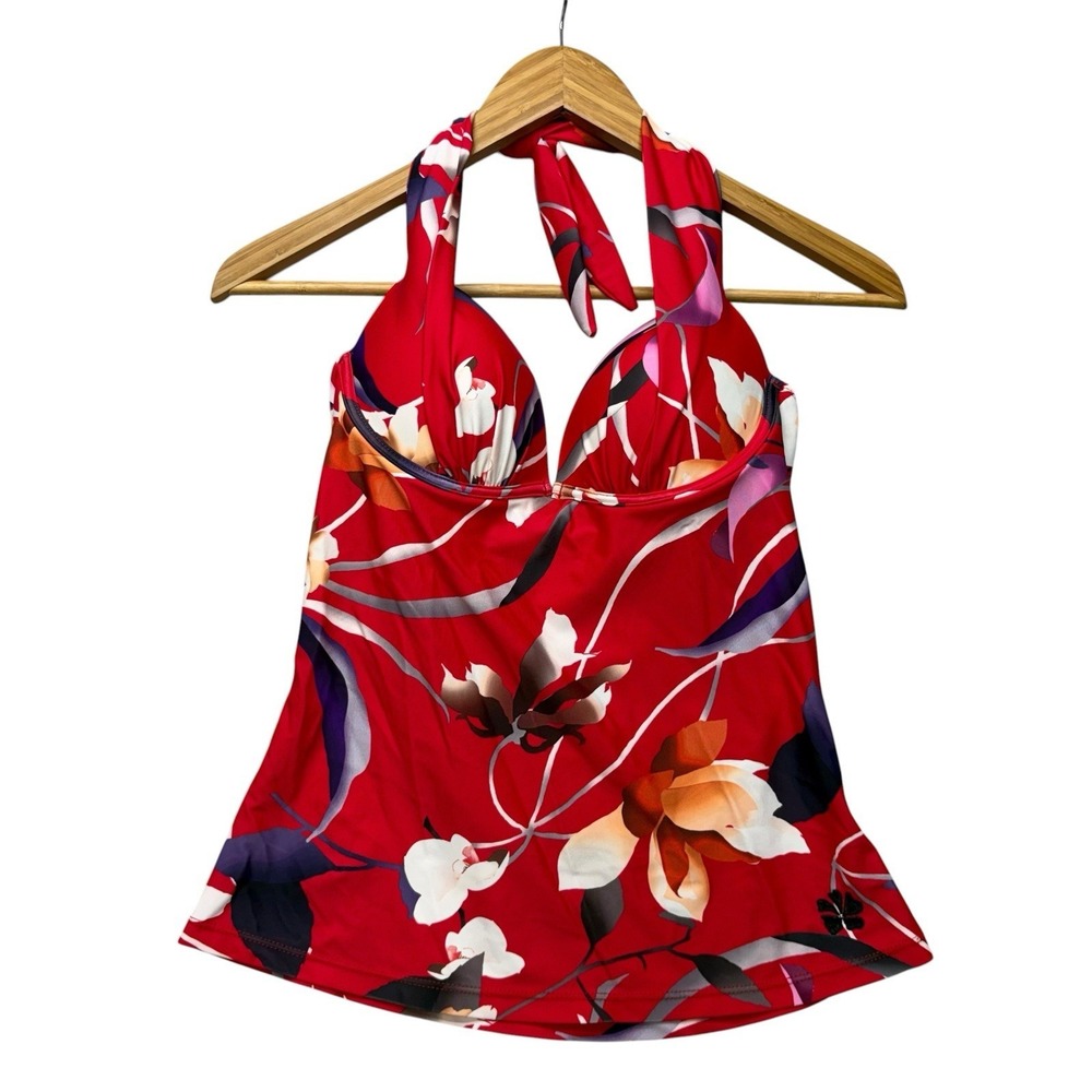 Hapari Womens Tankini Top 4-6 Small Red Floral Halter Underwire Pushup Padded